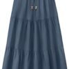 Women's 2024 Summer Boho Elastic High Waist Maxi Skirt A-Line Flowy Ruffle Tiered Long Beach Skirts with Pockets