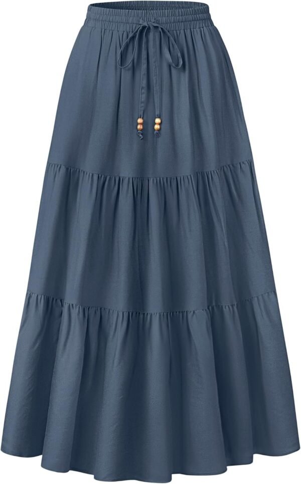 Women's 2024 Summer Boho Elastic High Waist Maxi Skirt A-Line Flowy Ruffle Tiered Long Beach Skirts with Pockets