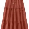 Women's 2024 Summer Boho Elastic High Waist Maxi Skirt A-Line Flowy Ruffle Tiered Long Beach Skirts with Pockets