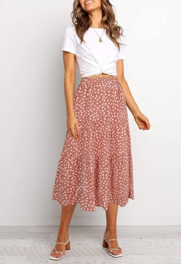 Women's Boho Leopard Print Skirt Pleated A-Line Swing Midi Skirts