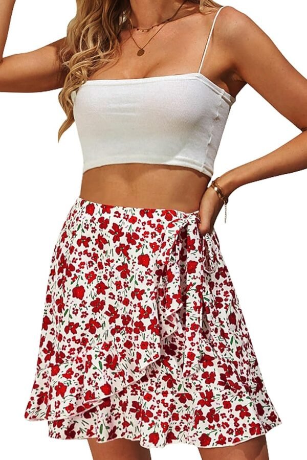 Women's Summer Wrap Floral High Waist Ruffle Short Mini Skirts