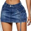 Skirt Women y2k Button Mini Jeans Skirt Denim Skirt with Pocket Low Waist