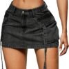 Skirt Women y2k Button Mini Jeans Skirt Denim Skirt with Pocket Low Waist
