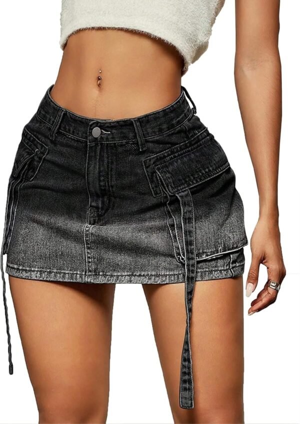 Skirt Women y2k Button Mini Jeans Skirt Denim Skirt with Pocket Low Waist