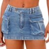 Women's Low Waist Mini Skirt Y2K, High-Stretch Bodycon Button Denim Skirt with Pockets