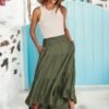 Women Summer Maxi Skirt Elastic High Waist Flowy Boho Casual Tiered Aline Long Beach Skirts 2024 Trendy Outfits
