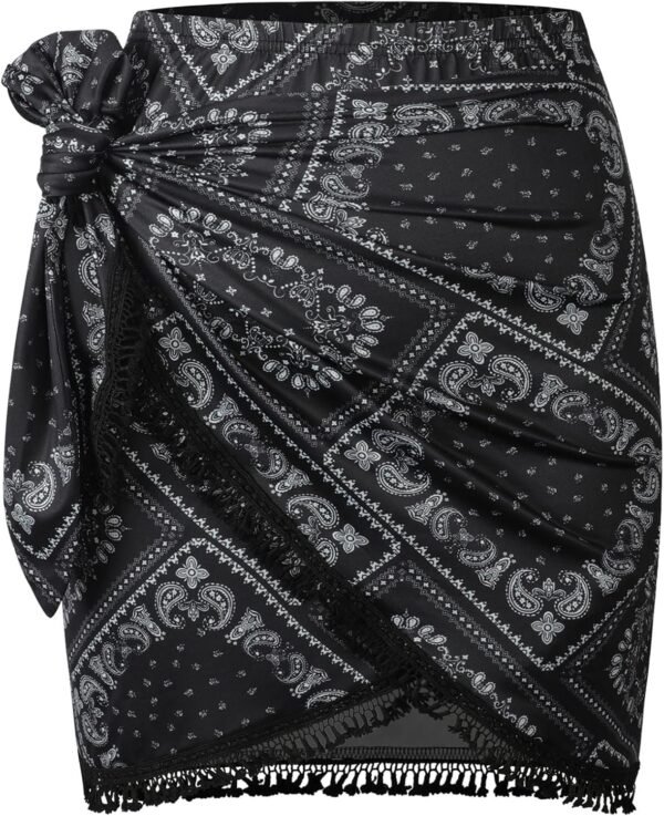 Slit Skirt for Women Boho Print Tie Side Wrap Tassel Casual Beach Mini Skirt