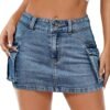 Women Denim Skirt Mini Low Waist Button Bodycon Y2K Flap Pockets Skirts