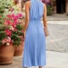Women's Midi Summer V Neck Swiss Dot Ruffle Sleeveless A Line Beach Sun Dress