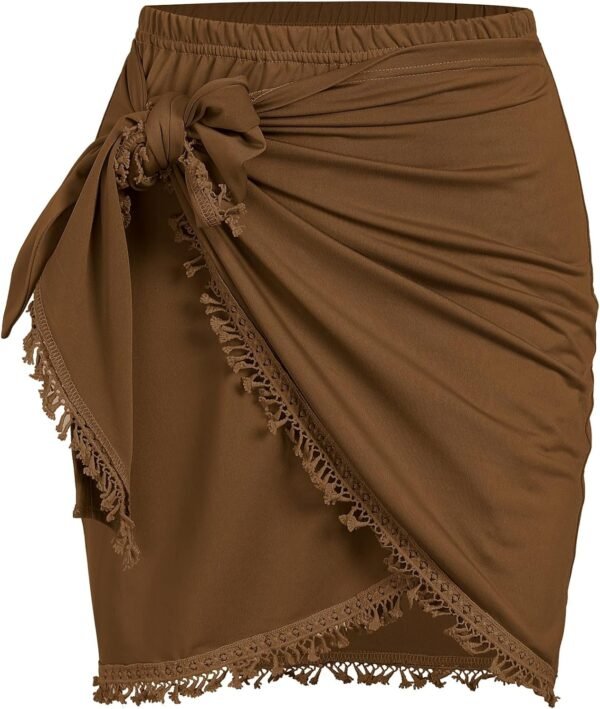 Slit Skirt for Women Boho Print Tie Side Wrap Tassel Casual Beach Mini Skirt