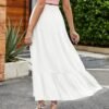 Women's 2024 Summer High Waist Flowy Maxi Skirt High Slit A Line Beach Boho Long Skirts with Pockets