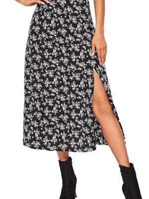 Women's Boho Floral High Waist Split A Line Midi Skirt
