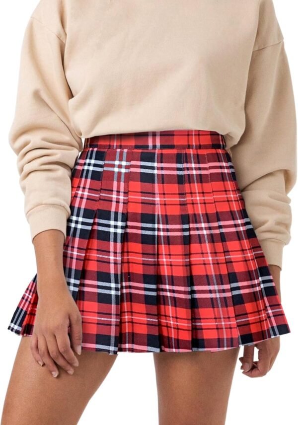 Women's Girl High Waisted Pleated Tennis Skirt School A-Line Skater Skirts with Lining Shorts