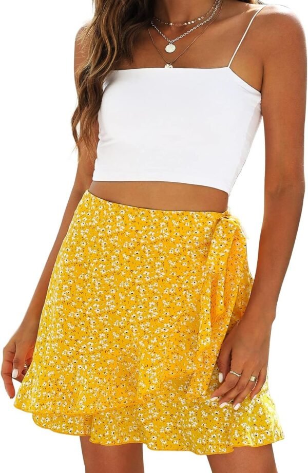 Women's Summer Wrap Floral High Waist Ruffle Short Mini Skirts