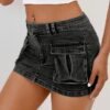 Women's Low Waist Mini Skirt Y2K, High-Stretch Bodycon Button Denim Skirt with Pockets