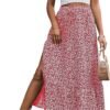 Women's Casual High Waist Floral Print Skirt Split Thigh A Line Maxi Skirts