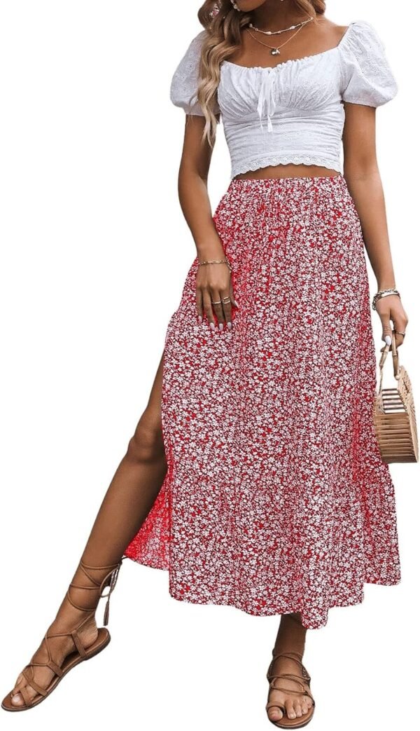 Women's Casual High Waist Floral Print Skirt Split Thigh A Line Maxi Skirts