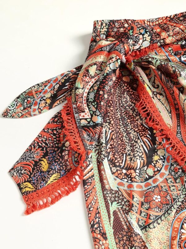 Slit Skirt for Women Boho Print Tie Side Wrap Tassel Casual Beach Mini Skirt
