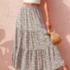 Women's 2024 Spring Summer High Waist Boho Floral Maxi Skirt Casual Flowy Swing Pleated A Line Beach Long Skirts