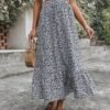 Women's Casual High Waist Floral Print Skirt Split Thigh A Line Maxi Skirts