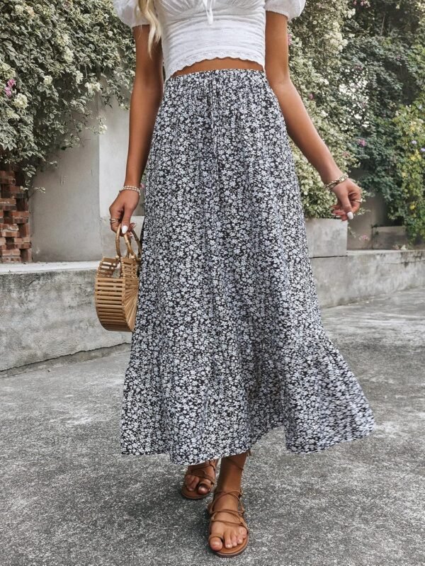Women's Casual High Waist Floral Print Skirt Split Thigh A Line Maxi Skirts