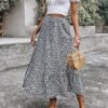 Women's Casual High Waist Floral Print Skirt Split Thigh A Line Maxi Skirts