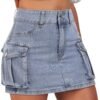 Skirt Women Button Mini Skirt with Pocket Y2k Bodycon 2024 Trendy Denim Jean Short Skirts