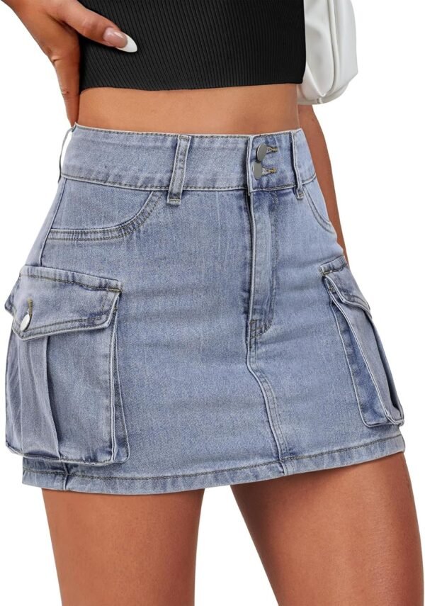 Skirt Women Button Mini Skirt with Pocket Y2k Bodycon 2024 Trendy Denim Jean Short Skirts
