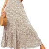 Women's 2024 Spring Summer High Waist Boho Floral Maxi Skirt Casual Flowy Swing Pleated A Line Beach Long Skirts